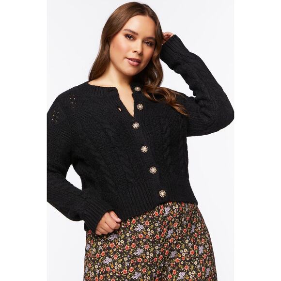 NWT Forever 21 Size 0X Black Knit Cardigan with Pearl & Gold Buttons - Picture 2 of 13